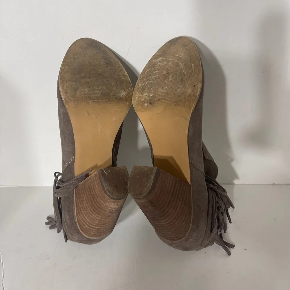Steve Madden Brown Suede Leather Fringe Block Heel Booties size 8.5